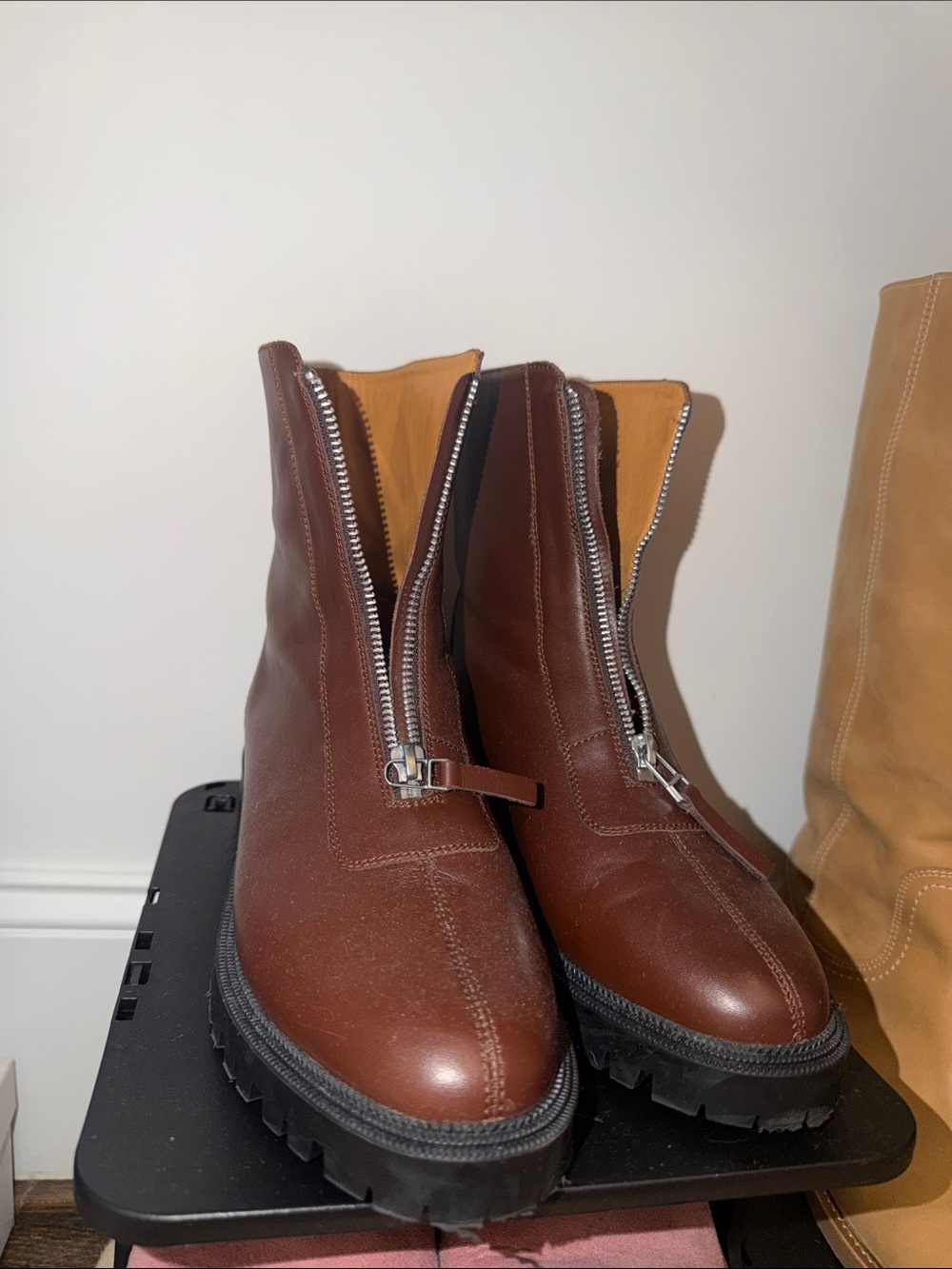Woman’s Brown Leather Front-Zip Ankle Boots
